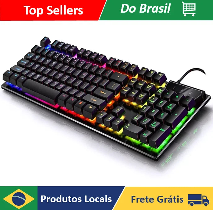 Teclado Gamer Semi-mecânico RGB LED retroiluminado