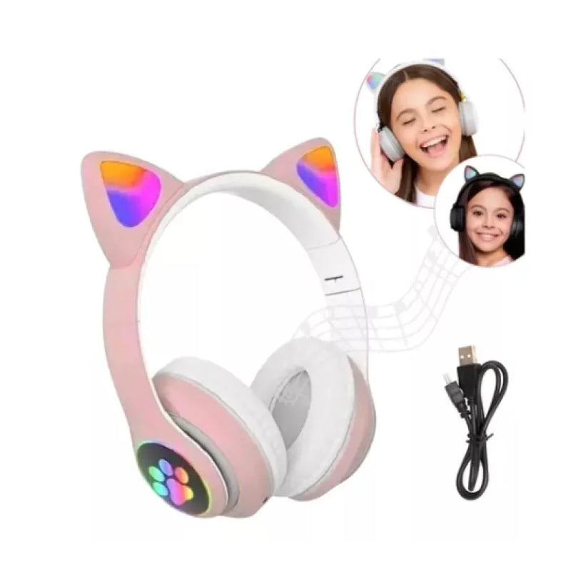 Fone Gatinho Sem Fio com Led Infantil